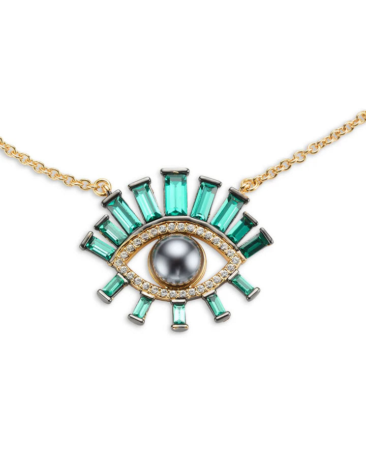 Crystal & Imitation Pearl Evil Eye Pendant Necklace