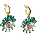 London Faux Pearl Evil Eye Drop Huggie Hoop Earrings In Green